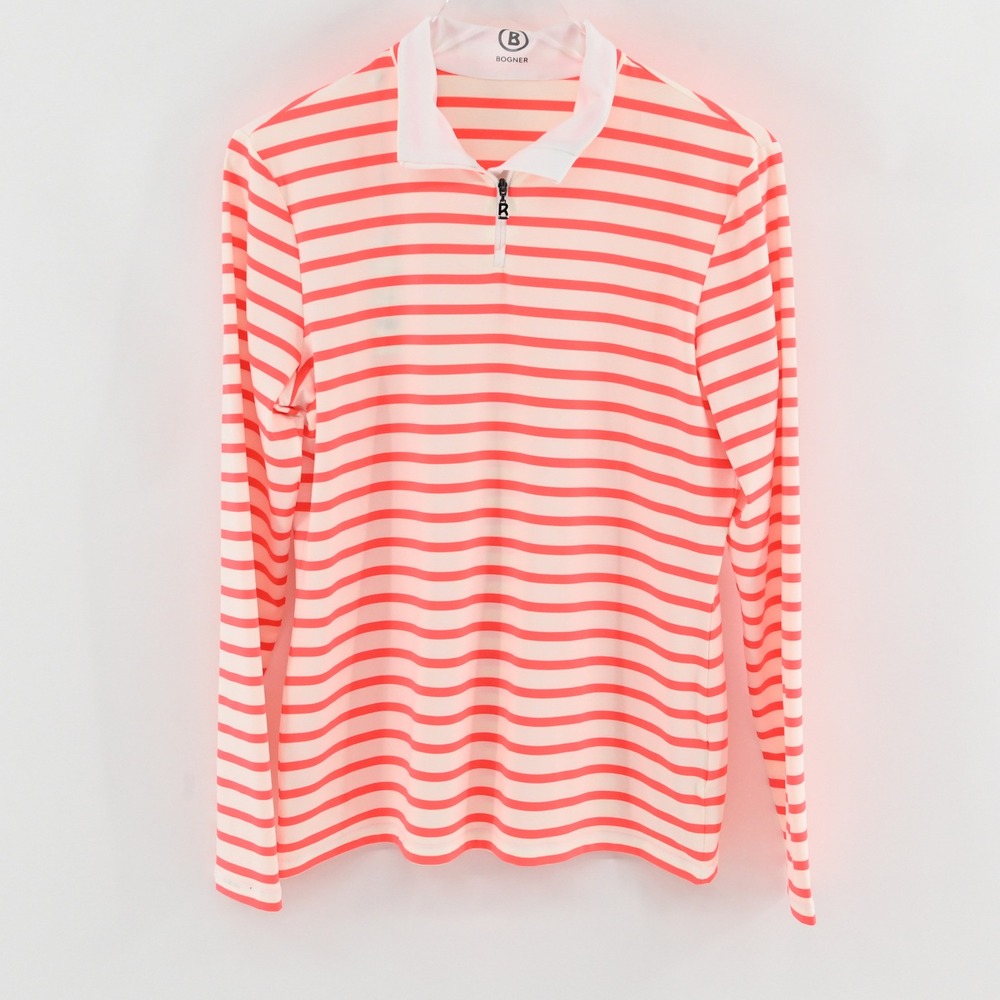 Bogner Striped 1/4 Zip Base Layer‎ Top Womens Size 10 Orange White Athletic Ski